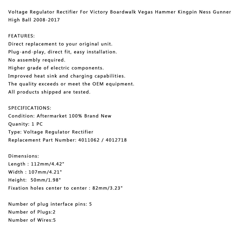 Voltage Rectifier Regulator For Victory Vegas Hammer Kingpin Ness HighBall 2008-2017 Generic
