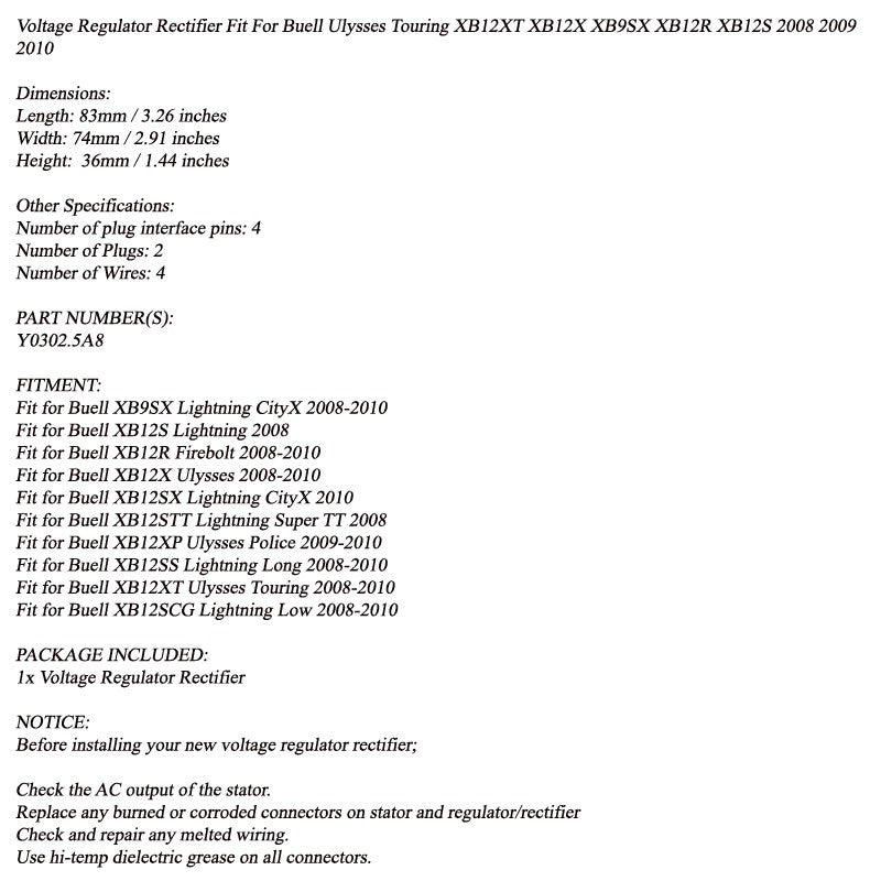 Voltage Regulator Rectifier for Buell XB12R Firebolt XB12XT Ulysses XB9SX 08-10 Generic