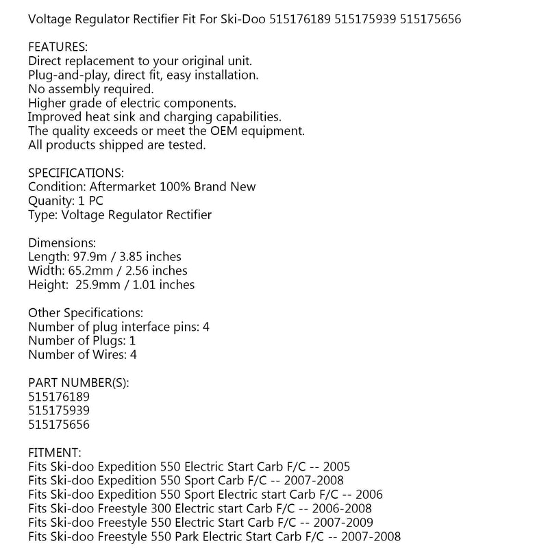 Voltage Regulator for Ski-Doo Legend GTX GSX Expedition Skandic 380 550 Carb F/C Generic