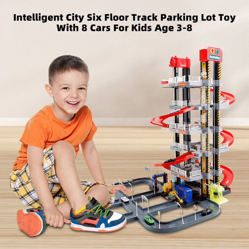 Intelligent City Six Floor Track Parking Lot Toy With 8 Cars For Kids Age 3-8