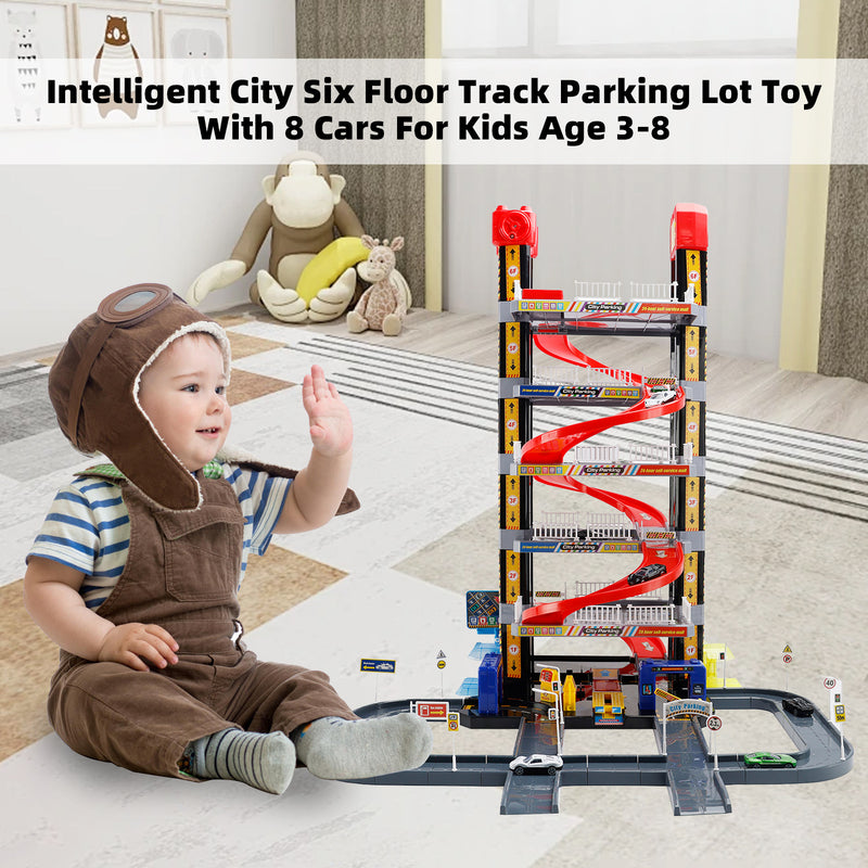 Intelligent City Six Floor Track Parking Lot Toy With 8 Cars For Kids Age 3-8