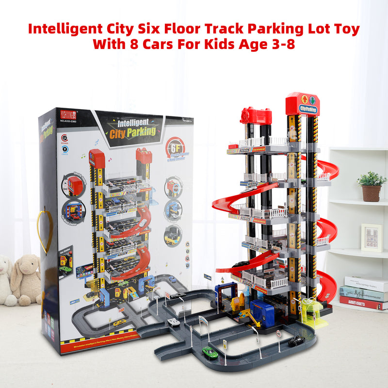 Intelligent City Six Floor Track Parking Lot Toy With 8 Cars For Kids Age 3-8