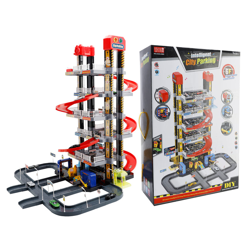 Intelligent City Six Floor Track Parking Lot Toy With 8 Cars For Kids Age 3-8