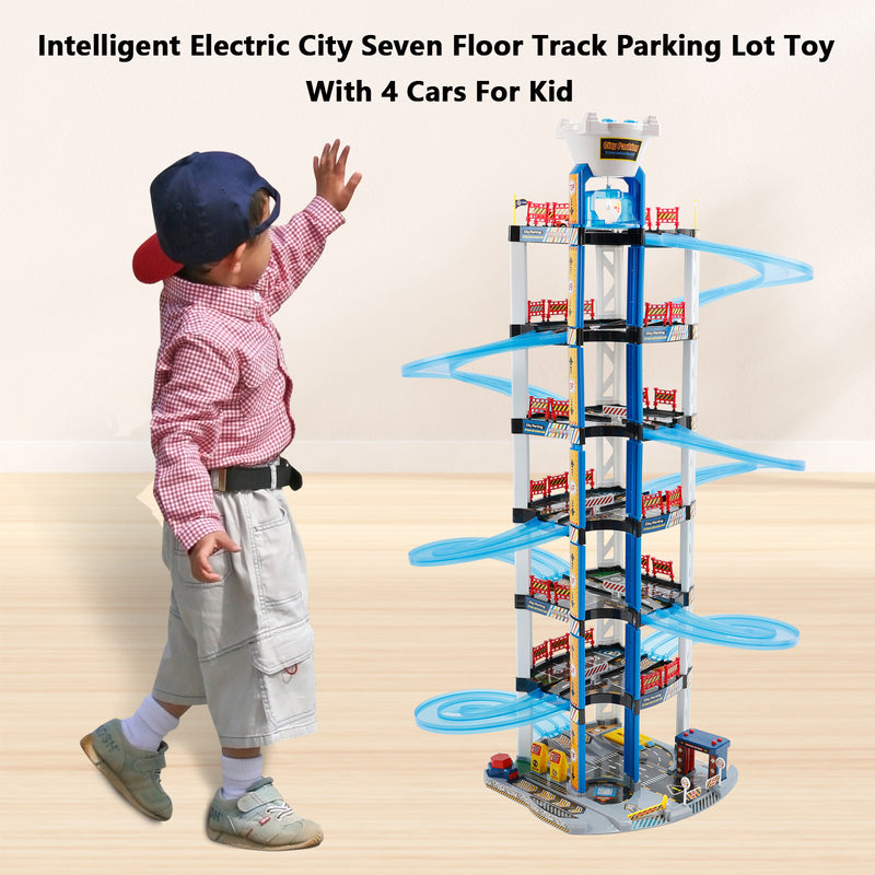 Intelligent Electric City Seven Floor Track Parking Lot Toy With 4 Cars For Kid