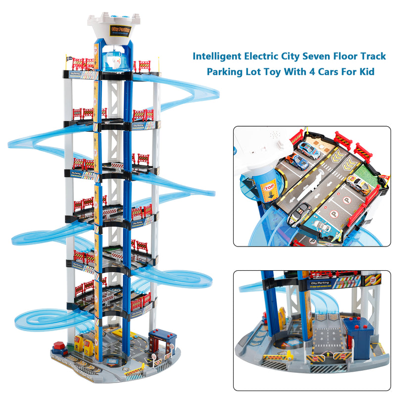 Intelligent Electric City Seven Floor Track Parking Lot Toy With 4 Cars For Kid