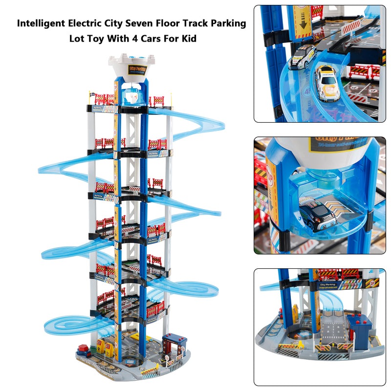 Intelligent Electric City Seven Floor Track Parking Lot Toy With 4 Cars For Kid