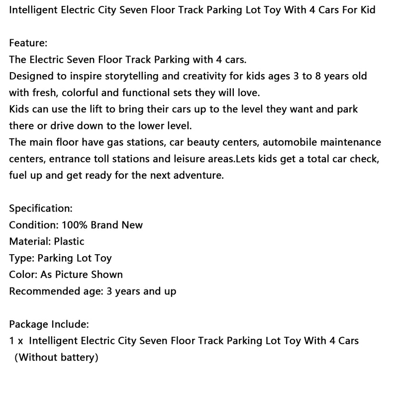 Intelligent Electric City Seven Floor Track Parking Lot Toy With 4 Cars For Kid