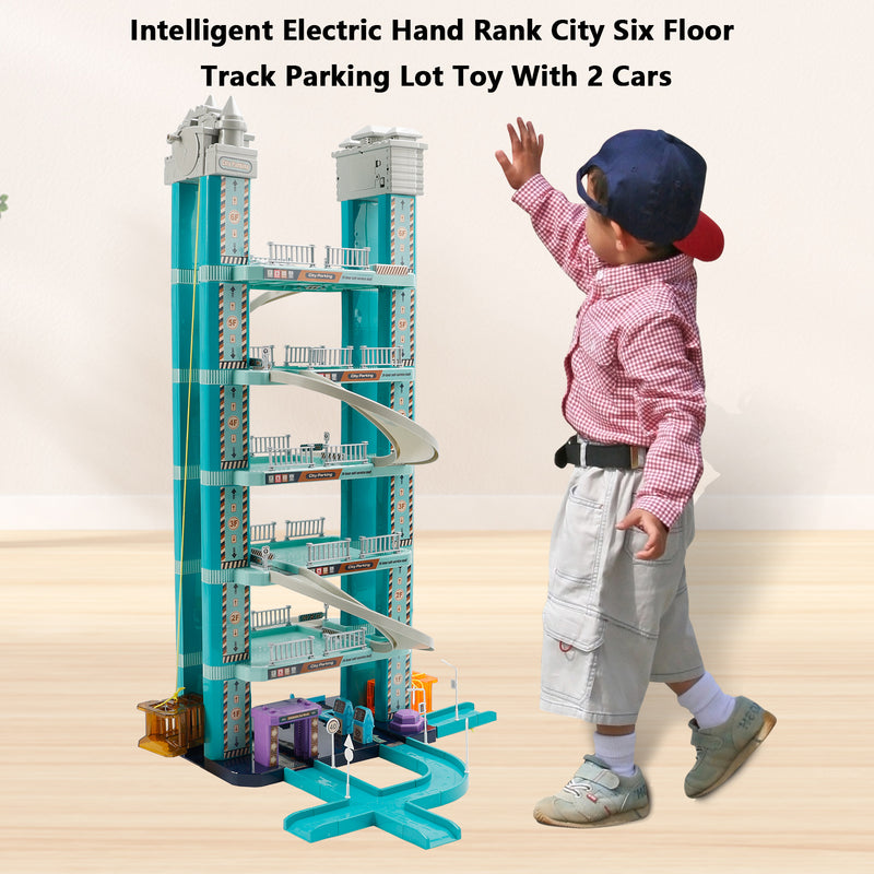 Intelligent Electric Hand Rank City Six Floor Track Parking Lot Toy With 2 Cars