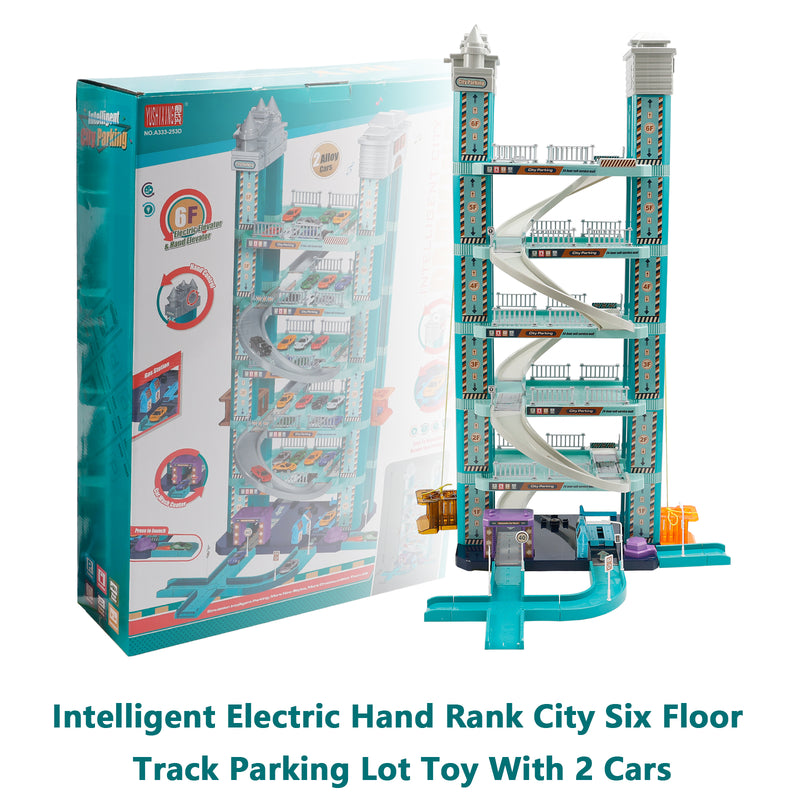 Intelligent Electric Hand Rank City Six Floor Track Parking Lot Toy With 2 Cars