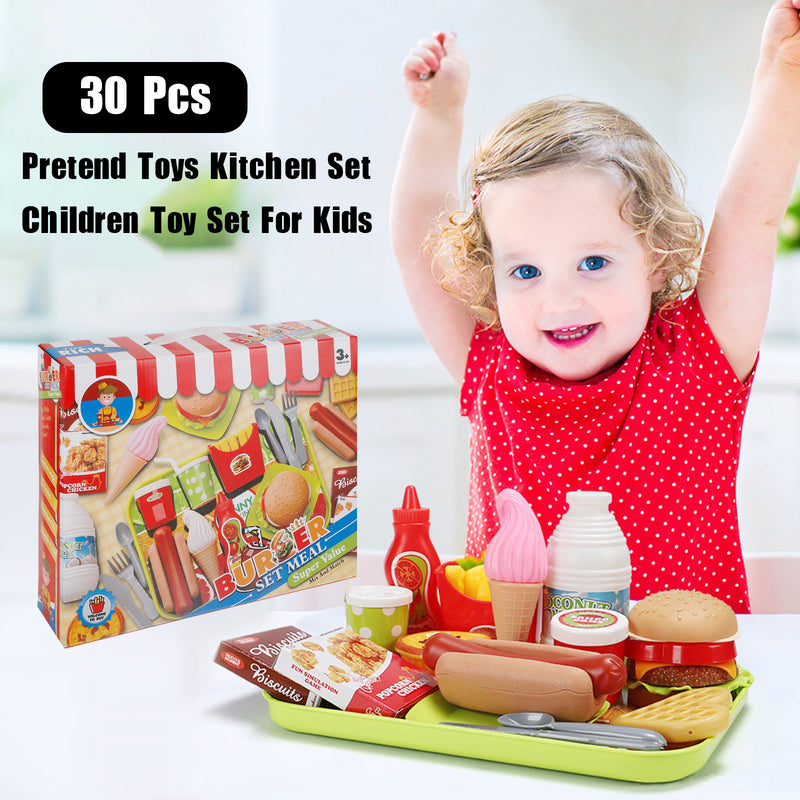 30 Pcs Play Food Pretend Toys Kitchen Set Pretend Food Children Toy Set For Kids