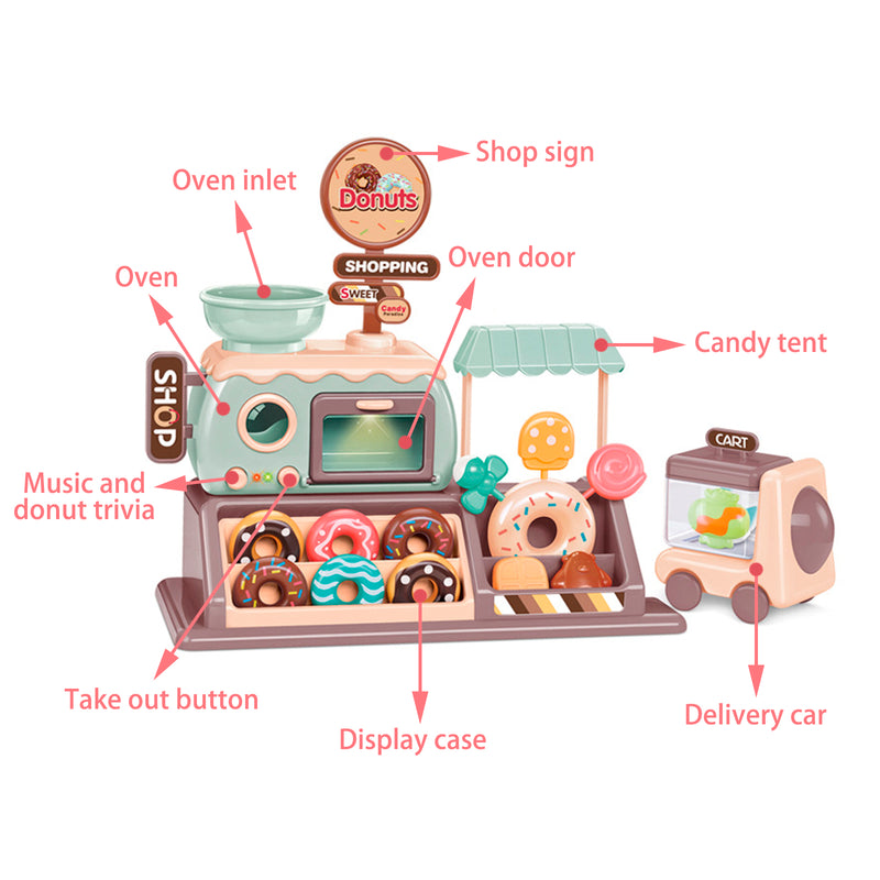 Donut Cart Toy Microwave Toy Kitchen Play Toy Pretend Play Food Stacking Kid Toy