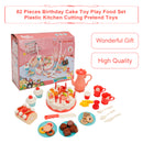 82 Pieces Birthday Cake Toy Play Food Set Plastic Kitchen Cutting Pretend Toys