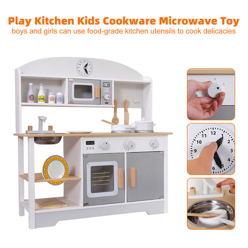 Play Kitchen Kids Cookware Microwave Toy Gift Play Set For Boys Girls Age 3-8