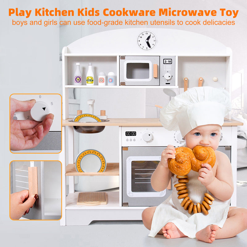 Play Kitchen Kids Cookware Microwave Toy Gift Play Set For Boys Girls Age 3-8