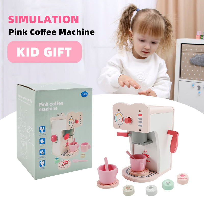 Simulation Pink Coffee Machine Play Kitchen Dishes Set Pretend Toy Kid Gift