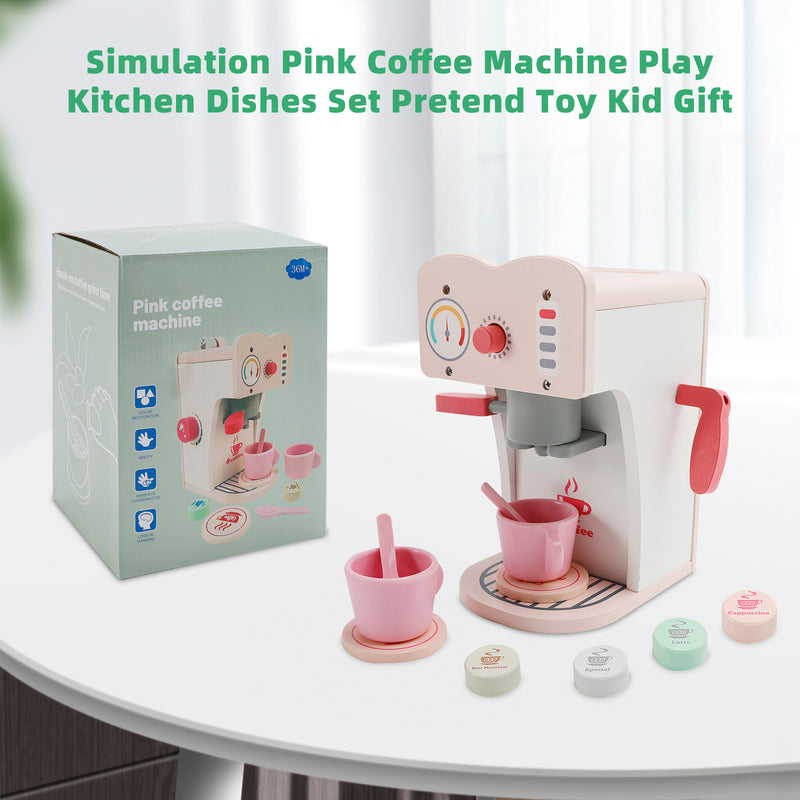 Simulation Pink Coffee Machine Play Kitchen Dishes Set Pretend Toy Kid Gift