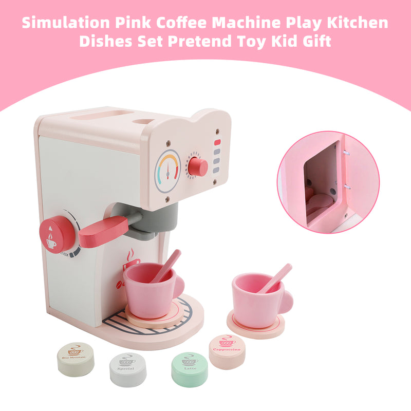 Simulation Pink Coffee Machine Play Kitchen Dishes Set Pretend Toy Kid Gift