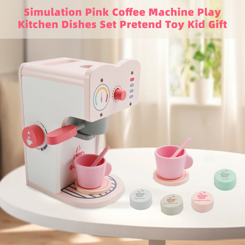 Simulation Pink Coffee Machine Play Kitchen Dishes Set Pretend Toy Kid Gift