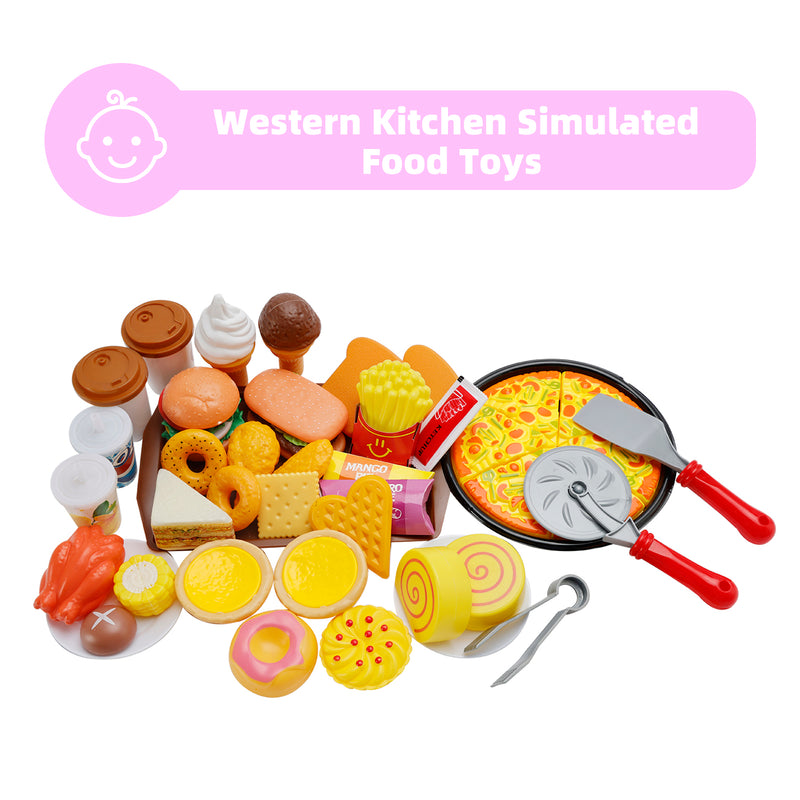 56Pcs Western Kitchen Simulated Food Toys Burger Pizza Children Pretend Toy Set