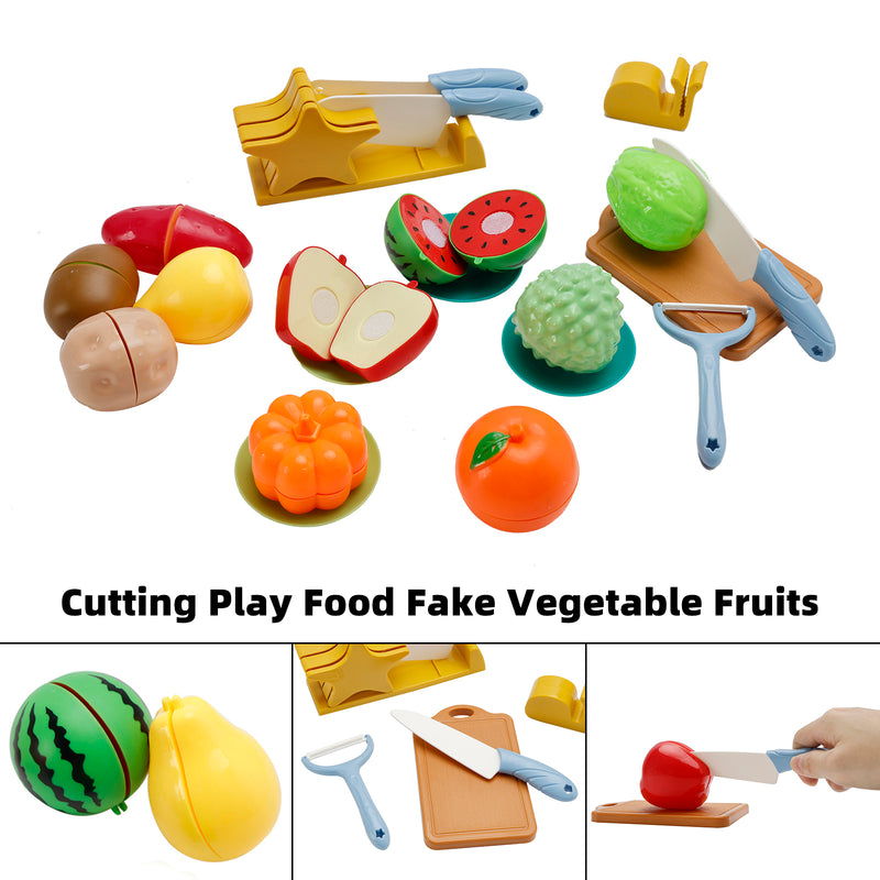 21Pcs Cutting Play Food Pretend Food Fake Food Vegetable Fruits Toys Set For Kid