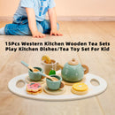 15Pcs Western Kitchen Wooden Tea Sets Play Kitchen Dishes/Tea Toy Set For Kid