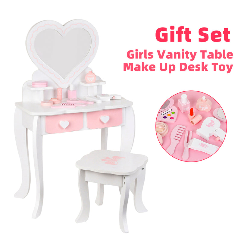 Kids Girls Vanity Table Children Dressing Mirror Make Up Desk Toy Play Gift Set