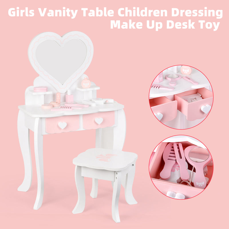 Kids Girls Vanity Table Children Dressing Mirror Make Up Desk Toy Play Gift Set