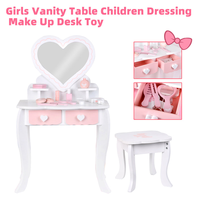 Kids Girls Vanity Table Children Dressing Mirror Make Up Desk Toy Play Gift Set