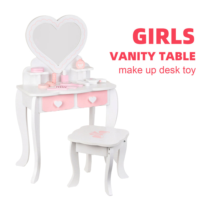 Kids Girls Vanity Table Children Dressing Mirror Make Up Desk Toy Play Gift Set