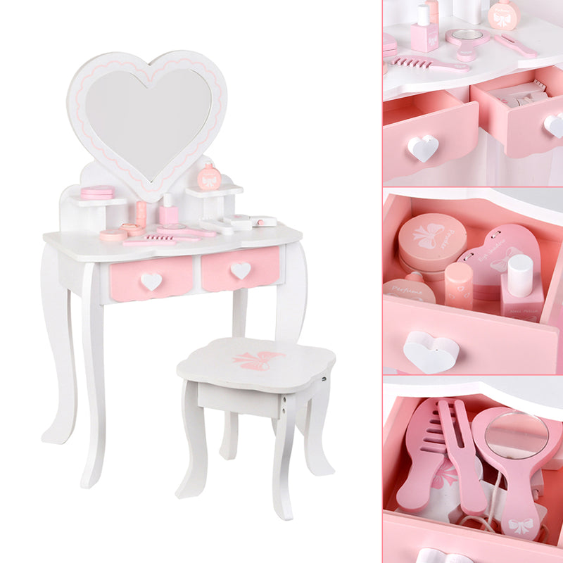 Kids Girls Vanity Table Children Dressing Mirror Make Up Desk Toy Play Gift Set