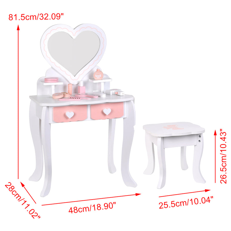 Kids Girls Vanity Table Children Dressing Mirror Make Up Desk Toy Play Gift Set