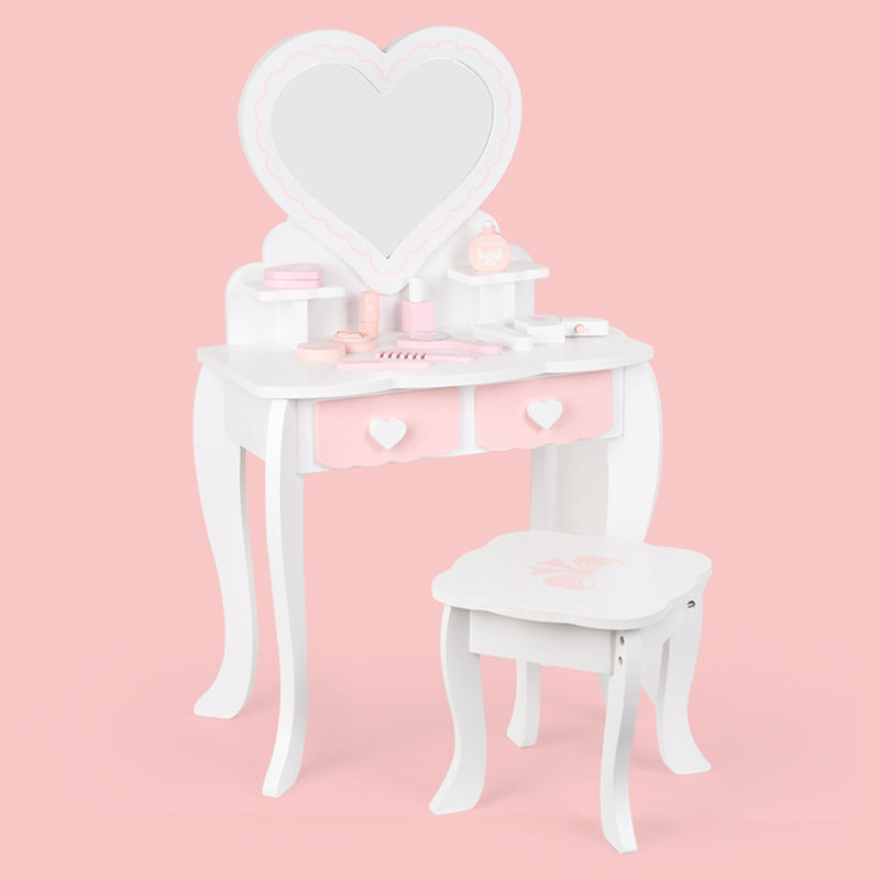 Kids Girls Vanity Table Children Dressing Mirror Make Up Desk Toy Play Gift Set