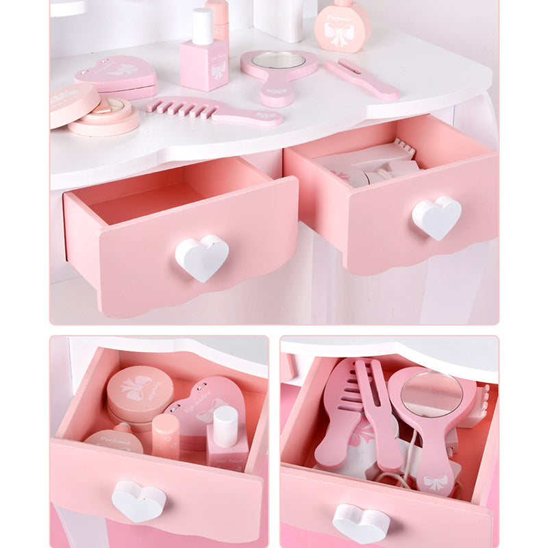 Kids Girls Vanity Table Children Dressing Mirror Make Up Desk Toy Play Gift Set