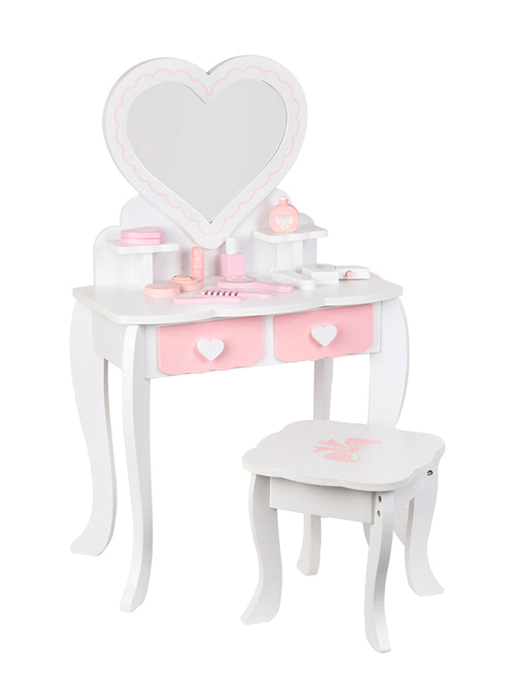 Kids Girls Vanity Table Children Dressing Mirror Make Up Desk Toy Play Gift Set