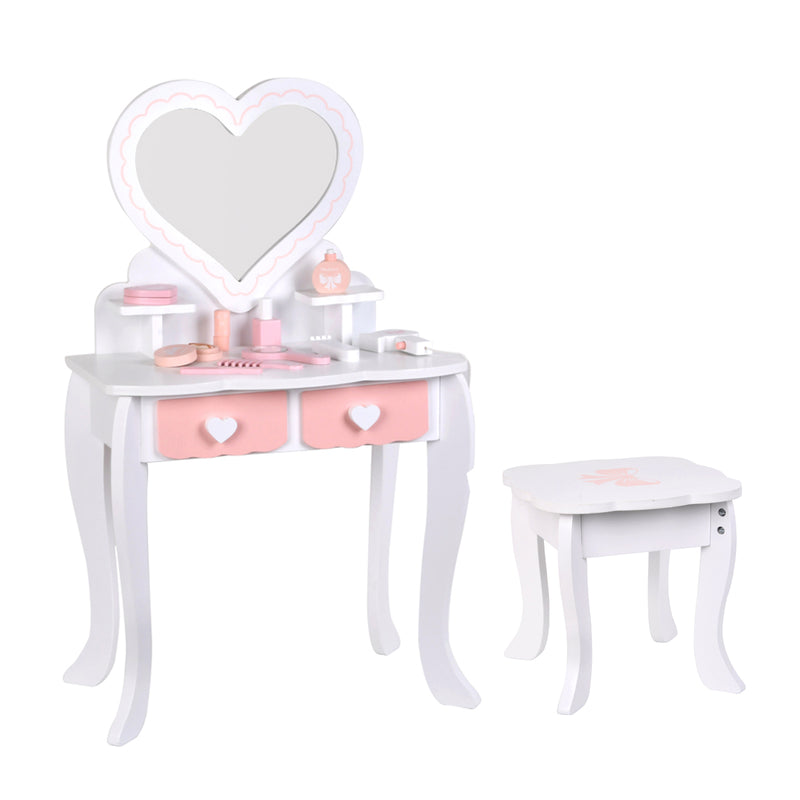 Kids Girls Vanity Table Children Dressing Mirror Make Up Desk Toy Play Gift Set