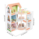 3 Story Wooden Doll House With Balcony 23 Accessories Toy Gift For 3 +Years Kids