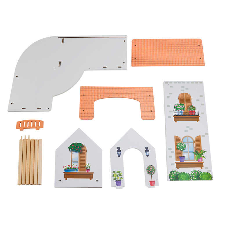 3 Story Wooden Doll House With Balcony 23 Accessories Toy Gift For 3 +Years Kids