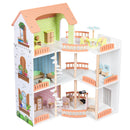 3 Story Wooden Doll House With Balcony 23 Accessories Toy Gift For 3 +Years Kids