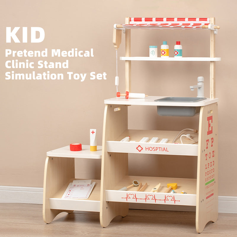 Kid Pretend Medical Clinic Stand Simulation Toy Set With 22 Accessories Ages 3+