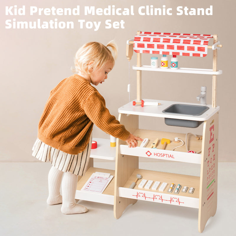 Kid Pretend Medical Clinic Stand Simulation Toy Set With 22 Accessories Ages 3+
