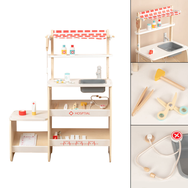 Kid Pretend Medical Clinic Stand Simulation Toy Set With 22 Accessories Ages 3+