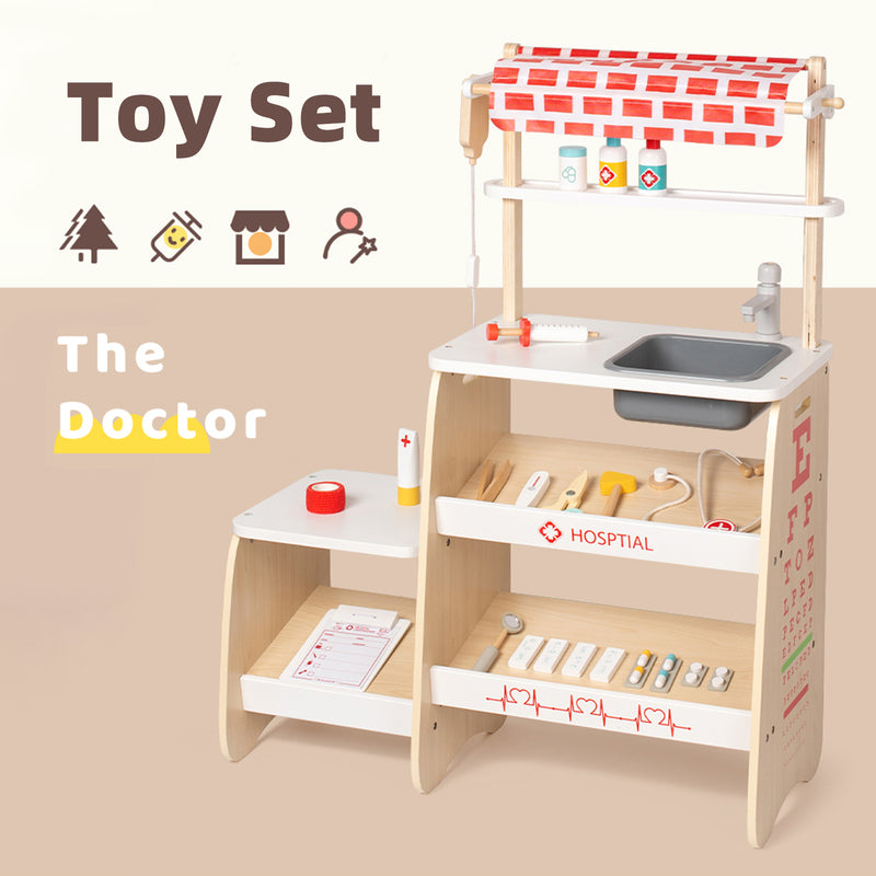 Kid Pretend Medical Clinic Stand Simulation Toy Set With 22 Accessories Ages 3+