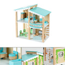 2 Story Blue Wooden Doll House With 16 Accessories Toy Gift For 3 +Years Kids