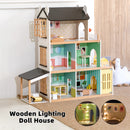 3Story Wooden Lighting Doll House With Balcony 20 Accessories Toy For 3+Year Kid