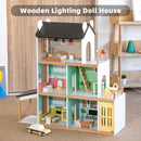 3Story Wooden Lighting Doll House With Balcony 20 Accessories Toy For 3+Year Kid