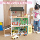 3Story Wooden Lighting Doll House With Balcony 20 Accessories Toy For 3+Year Kid