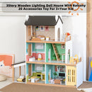 3Story Wooden Lighting Doll House With Balcony 20 Accessories Toy For 3+Year Kid