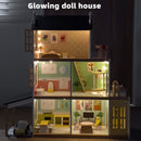 3Story Wooden Lighting Doll House With Balcony 20 Accessories Toy For 3+Year Kid