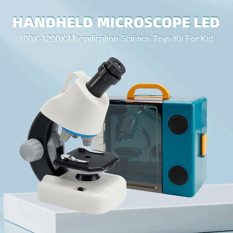 Handheld Microscope LED 100X-1200X Magnification Science Toys Kit For Kid White