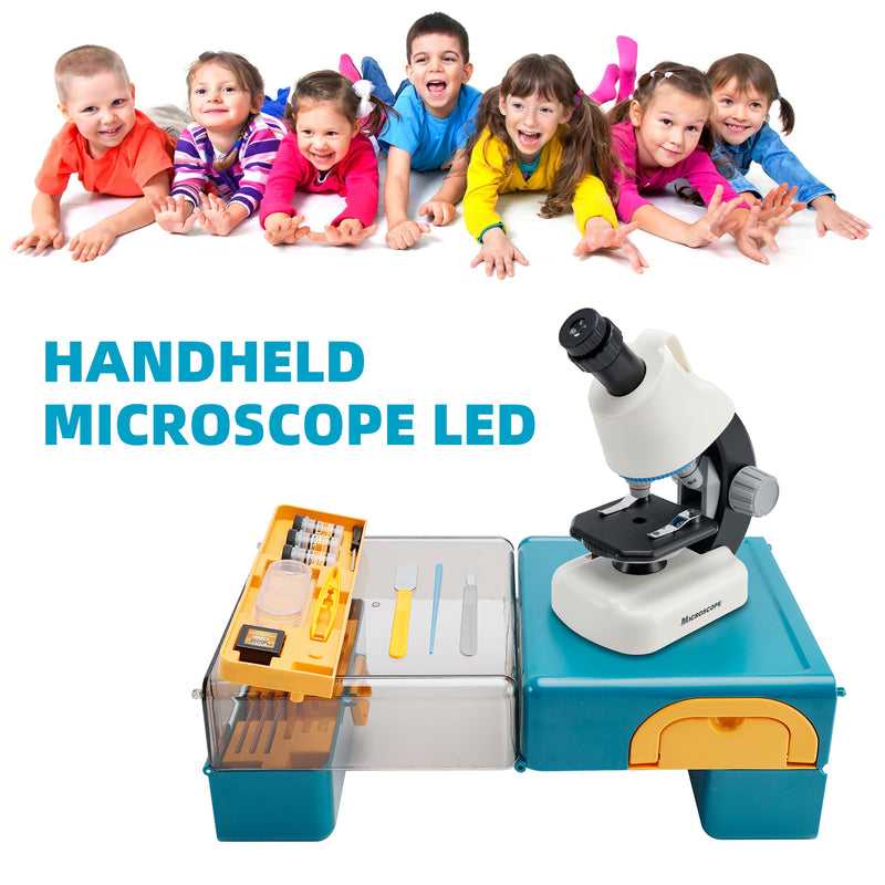 Handheld Microscope LED 100X-1200X Magnification Science Toys Kit For Kid White
